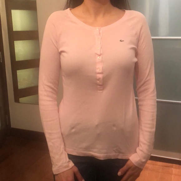 Lacoste pink long-sleeve tee with buttons sz. 44💕 - Picture 1 of 5